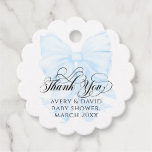 Blue Bow Modern Elegant Boy Baby shower Bedankjes Labels