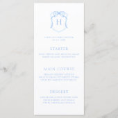 Blue Bow Monogram Crest Baby shower Menu (Voorkant)