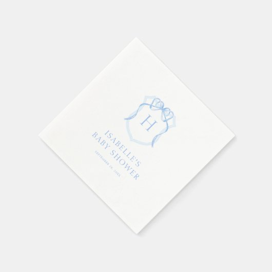 Blue Bow Monogram Crest Baby shower Servet (Hoek)