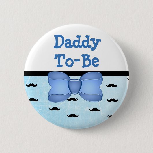 Blue Bow & Mustache papa om Baby shower Button te (Voorkant)