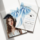 Blue Bow Photo Graduation Invitation Kaart