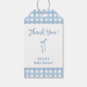 Blue bow plaid eenvoudige jongen baby shower cadeaulabel (Voorkant)