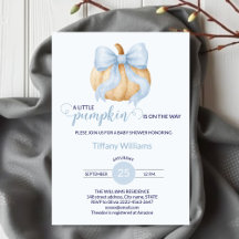 Blue bow pompoen baby shower minimalistisch