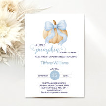 Blue bow pompoen baby shower minimalistisch