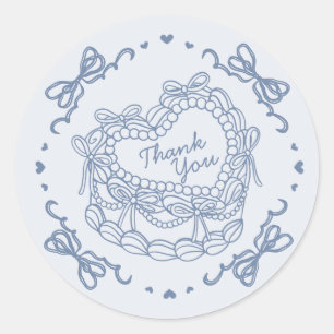 Blue Bow Retro Heart Coquette Cake Bedankt Ronde Sticker