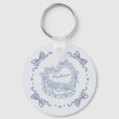 Blue Bow Retro Heart Coquette Cake Favorieten Sleutelhanger (Achterkant)