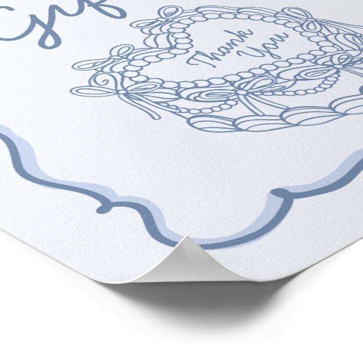 Blue Bow Retro Heart Coquette Cake Kaarten en gesc Poster (Hoek)