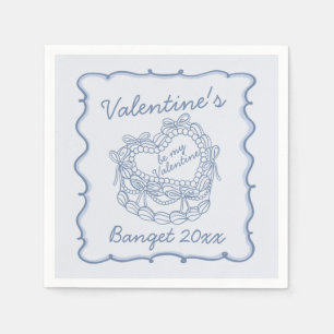 Blue Bow Retro Heart Coquette Cake Valentijnse Servet