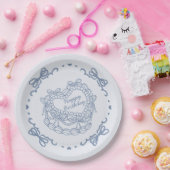 Blue Bow Retro Heart Coquette Cake Verjaardag Papieren Bordje (Feest)