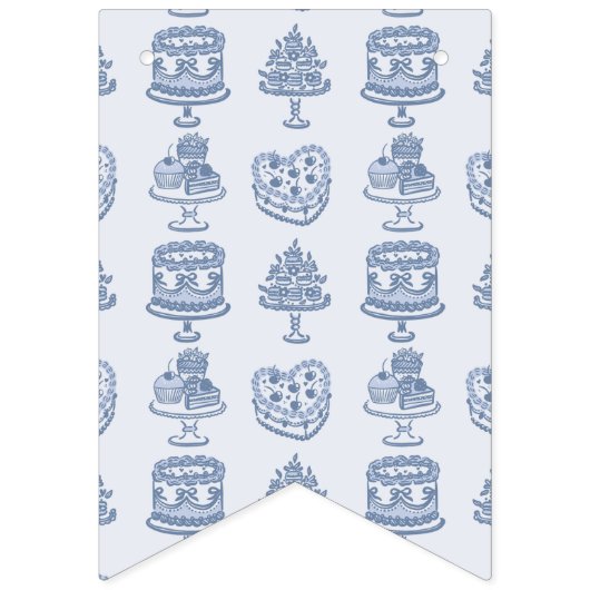 Blue Bow Retro Heart Coquette Cake Verjaardag Vlaggetjes (Eerste vlag)