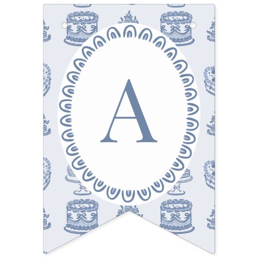 Blue Bow Retro Heart Coquette Cake Verjaardag Vlaggetjes (Derde vlag)