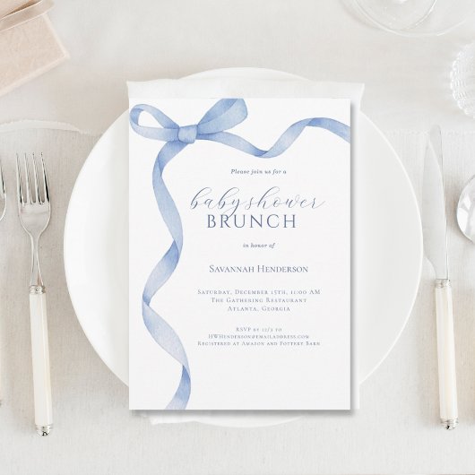 Blue Bow Ribbon Baby shower Brunch Kaart