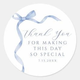 Blue Bow Ribbon Bedankt Ronde Sticker