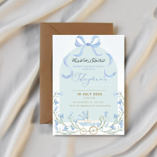 Blue Bow Ribbon Bluebell Aqeeqah nodigt uit Kaart