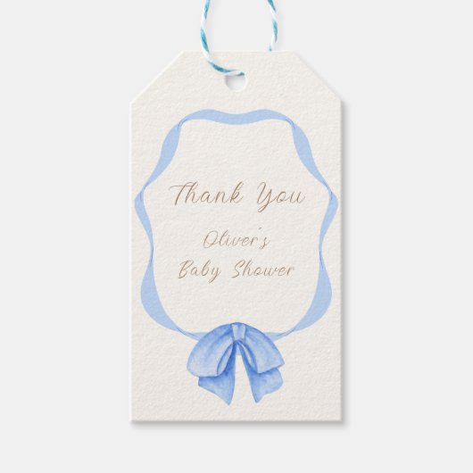 Blue Bow Ribbon Boy Baby shower Cadeaulabel (Voorkant)