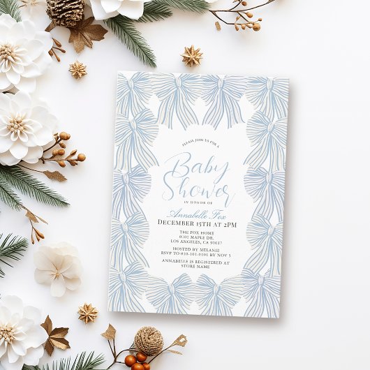 Blue Bow/Ribbon Coquette Boy Baby shower Kaart