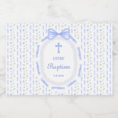 Blue Bow Ribbon Lijst Bloemdoop Sparkling Wijnetiket (Enkel label)
