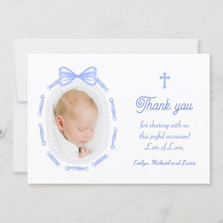 Blue Bow Ribbon Lijst Doop Dankjewel Kaart