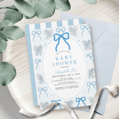 Blue Bow Ribbon Pattern Boy Baby Shower Kaart