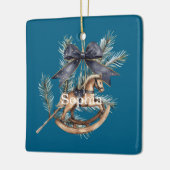 Blue Bow Rocking Horse Christmas Keramisch Ornament (Links)