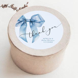 Blue Bow script Oh boy Baby shower Bedankt Ronde Sticker