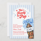 Blue Bow She's Ready to Pop Baby Shower Invitation (Devant)