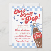 Blue Bow She's Ready to Pop Baby Shower Kaart (Voorkant)