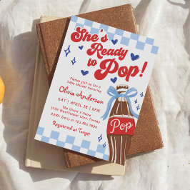 Blue Bow She's Ready to Pop Baby Shower Kaart