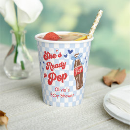 Blue Bow She's Ready to Pop Baby Shower Papieren Bekers