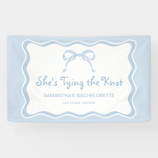 Blue Bow Shes Tying the Knot Bachelorette Party Spandoek (Horizontaal)