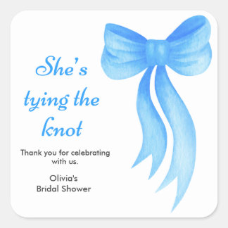 Blue Bow She's Tying the Knot Bridal Shower  Vierkante Sticker