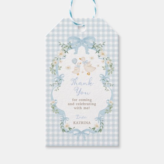 Blue Bow Silly Goose Baby Shower Thank You Cadeaulabel (Voorkant)