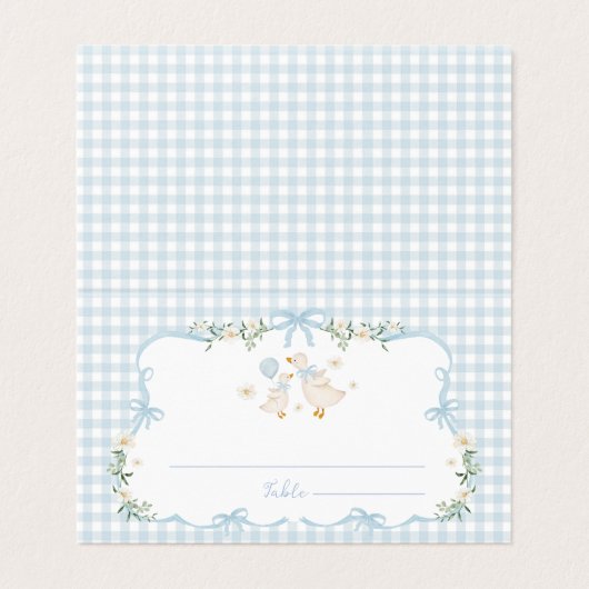 Blue Bow Silly Goose Boy Baby Shower Place Cards (Outside Unfolded)
