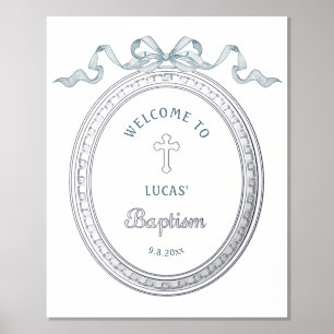 Blue Bow Silver Grieks Lijst Doop Folie Poster