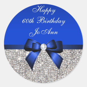Blue Bow Silver Sequins Birthday Ronde Sticker