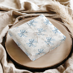 Blue Bow Silver Snowflake Winter Theme Tissuepapier
