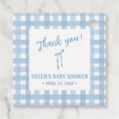 Blue bow simple boys baby shower bedankjes labels (Achterkant)