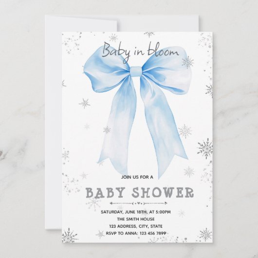 Blue Bow snowflake invitation (Devant)