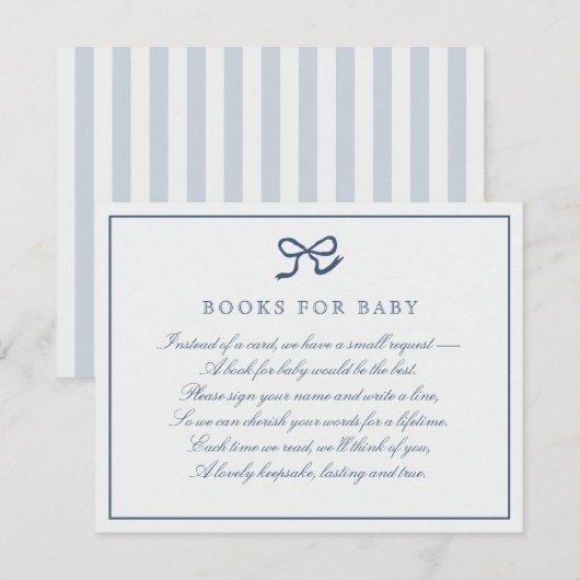Blue Bow & Stripes Boeken voor baby Enclosure Kaar Kaart (Voorkant / Achterkant)