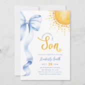 Blue Bow Sun Baby Shower Invitation (Devant)