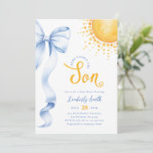 Blue Bow Sun Baby Shower Invitation (Debout devant)