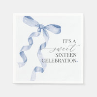 Blue Bow Sweet Sixteen Verjaardag Decor Papier Ser