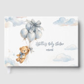 Blue Bow Teddy Bear Balloons Clouds Baby Boy (Recto)