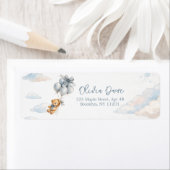 Blue Bow Teddy Bear Balloons Clouds Baby Boy Etiket (Insitu)