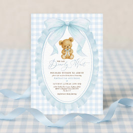 Blue Bow Teddy Bear Boy Baby shower Kaart