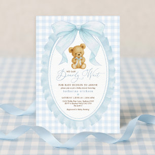 Blue Bow Teddy Bear Boy Baby shower Kaart