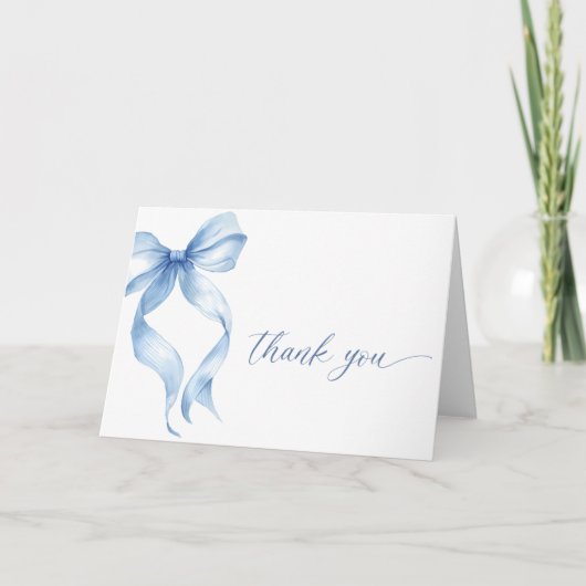 Blue Bow Thank You Card Bewerkbare Sjabloon (Voorkant)