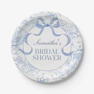 Blue Bow Toile Floral Vrijgezellenfeest Papier Bor Papieren Bordje