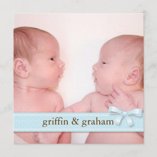 Blue Bow Twin Boys Baby Photo Faire-part de naissa