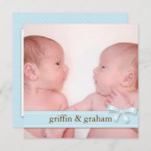 Blue Bow Twin Boys Baby Photo Faire-part de naissa (Devant / Derrière)